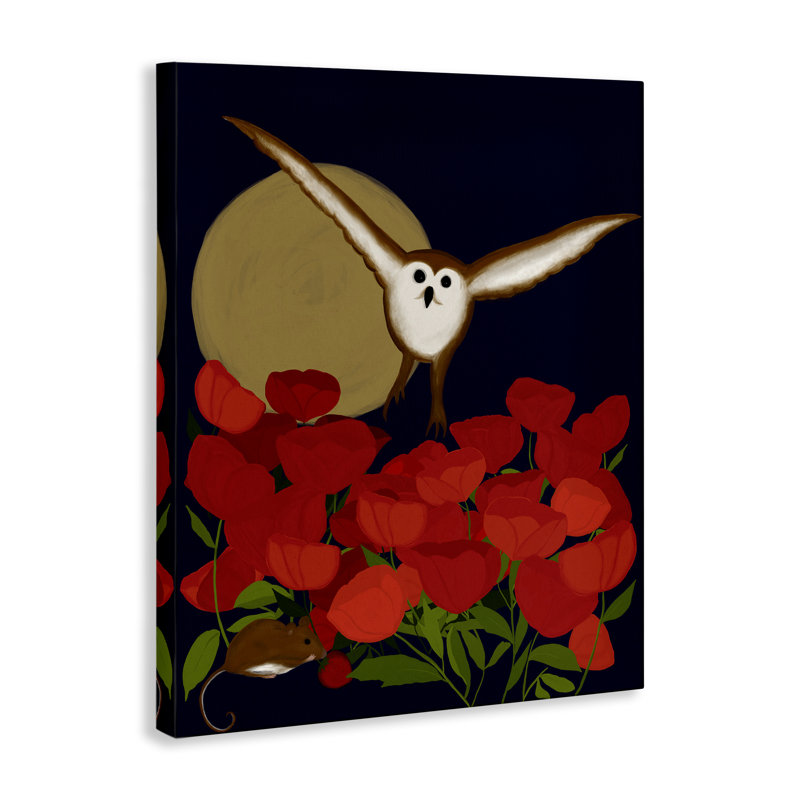  "Owl over Poppy Field", art mural par Michelle Ingari Designs, H 20 po x l 16 po