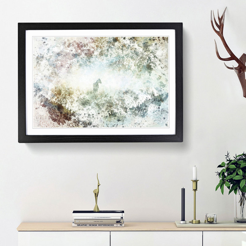 Horse in the Mist in Abstract - Picture Frame Painting Print, 48cm H x 65cm W x 2cm D, Black Framed