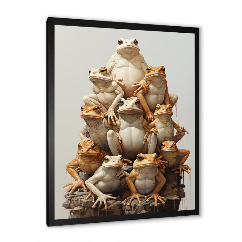 Minimalisme, pyramide de grenouille sur toile, Cadre simple noir, H 32 po x l 24 po x P 1 po