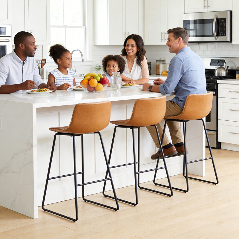 Bar Stools of 2/3/4, 26/30 Inch Counter Height Barstools with Back Faux Leather Bar Height Stools for Kitchen Island Counter