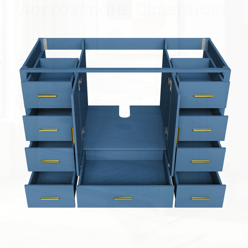 Base de meuble-lavabo avec 2 portes doubles à fermeture douce et 9 tiroirs lisses