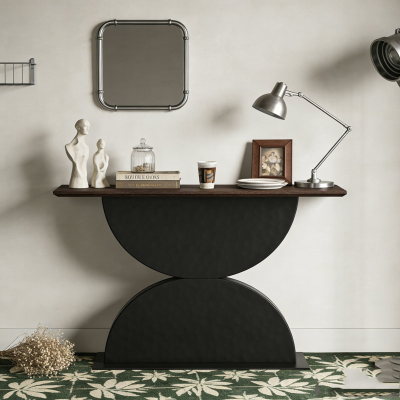 47''Double Semi-Circles 3d Hammer-Shaped Texture Base Wood Console Table