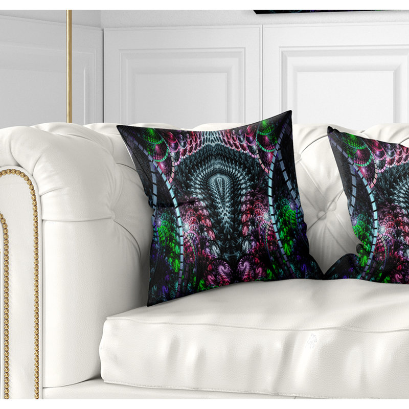 Strange Fractal Design on Black - coussin imprimé abstrait, 16 po x 1 po, Coussin décoratif