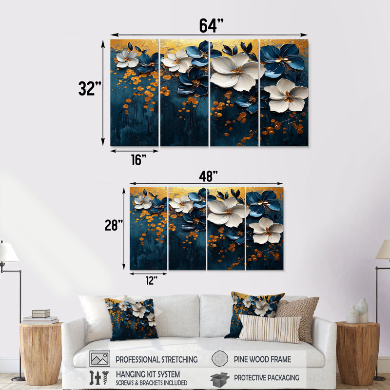 «Blue Polynesian Paradise - Poppies», ensemble de reproduction d'art mural, H 28 po x l 48 po
