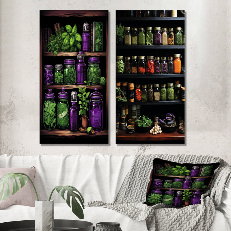 «Herbs Garden Pottery I», ensemble de 2 impressions sur toile Herbs, Toile tendue, H 28 po x l 25 po