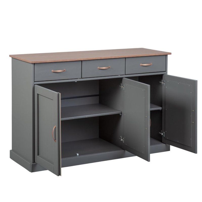 Sideboard FSC Pierro 131 cm - Solid Pine Wood, Gray/Sepia