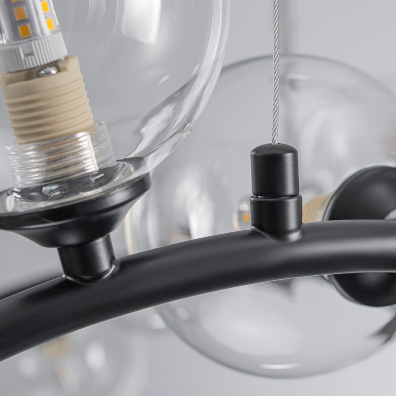 19-light Modern Twisted Glass Globe Chandelier, Matte Black
