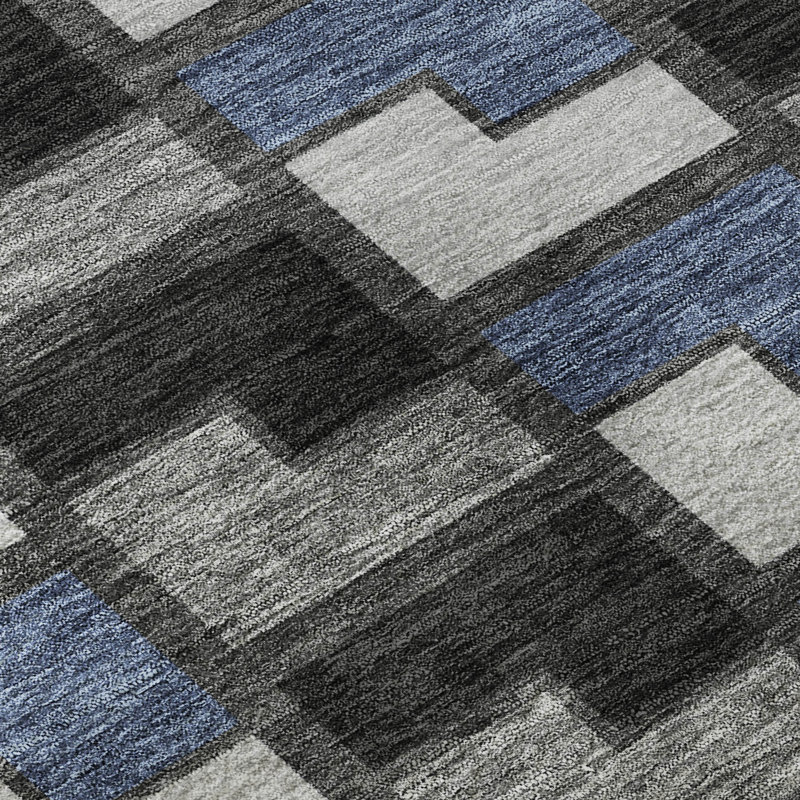 Premium Machine Washable Mayfield AMF2417 Geometric Rug, 2'6" x 3'10", Black