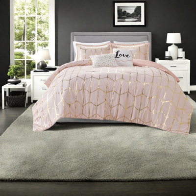 Ensembles de literie contemporains pour lit simple / simple TG, édredon en polyester avec imprimé géométrique doré métallique pour la décoration intérieure