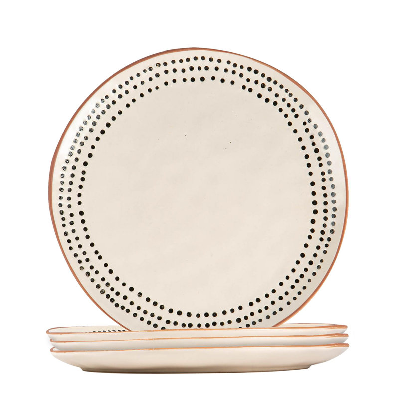 Nicola Spring - Spotted Rim Stoneware Dinner Plates - 26cm - Monochrome