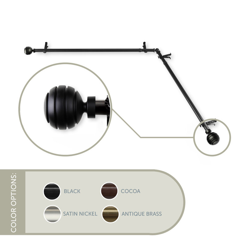 Tringle à rideaux simple pour fenêtre de coin Pepin, 120 po à 170 po, Noir