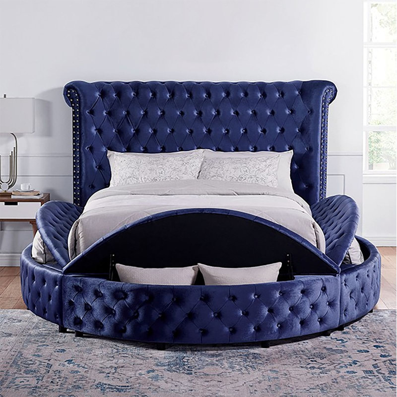 Locklear Upholstered Wingback Storage Bed, Queen, Gray