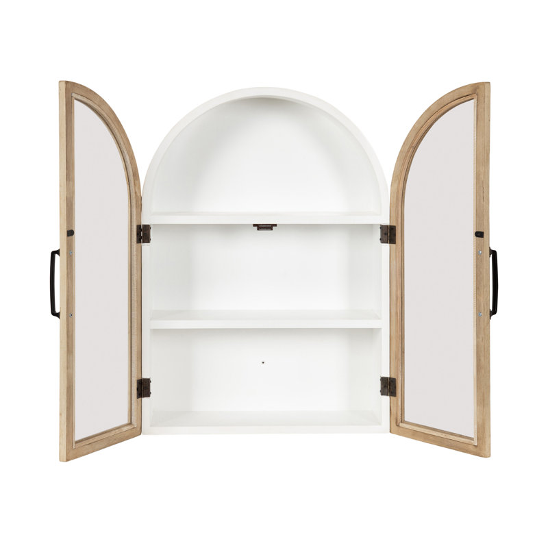 Armoire arquée en bois pour rangement mural, Bois naturel / blanc