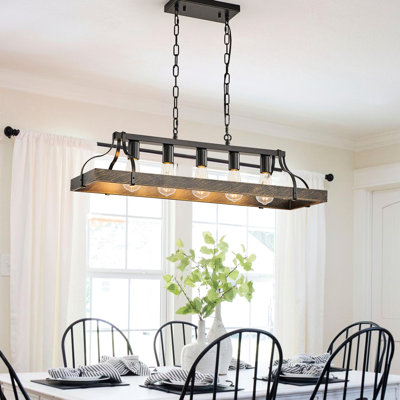 Éclairage industriel noir avec 5 douilles E26 - Chaîne réglable, idéale pour la vie moderne, la hauteur de la chaîne de style salle à manger et îlot de cuisine, convient à la salle à manger et au décor