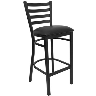 Hemant 36" Round Walnut Laminate Table Set with 4 Metal Barstools - Vinyl Seat