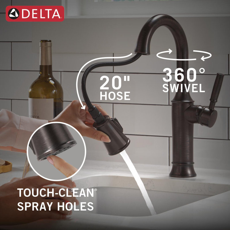 Renaldi Pull Down Sprayer Bar Faucet, Single Handle Prep Sink Faucet, Venetian Bronze