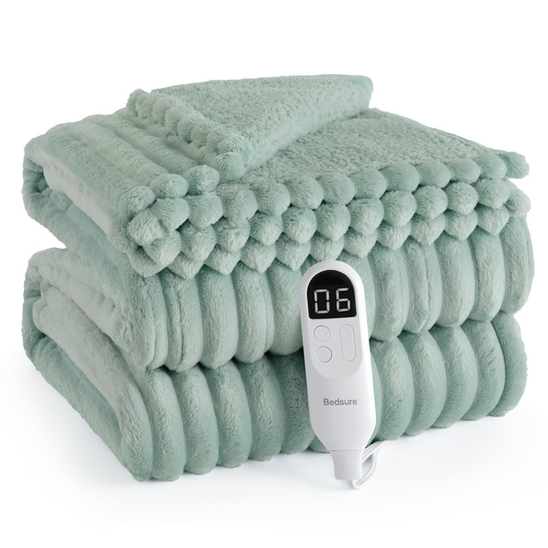 Couverture chauffante électrique - Flanelle rayée ultra-douce 289GSM avec 9 niveaux de chaleur et 4 réglages de minuterie, arrêt automatique de 3 heures, cadeau idéal pour grand-mère
