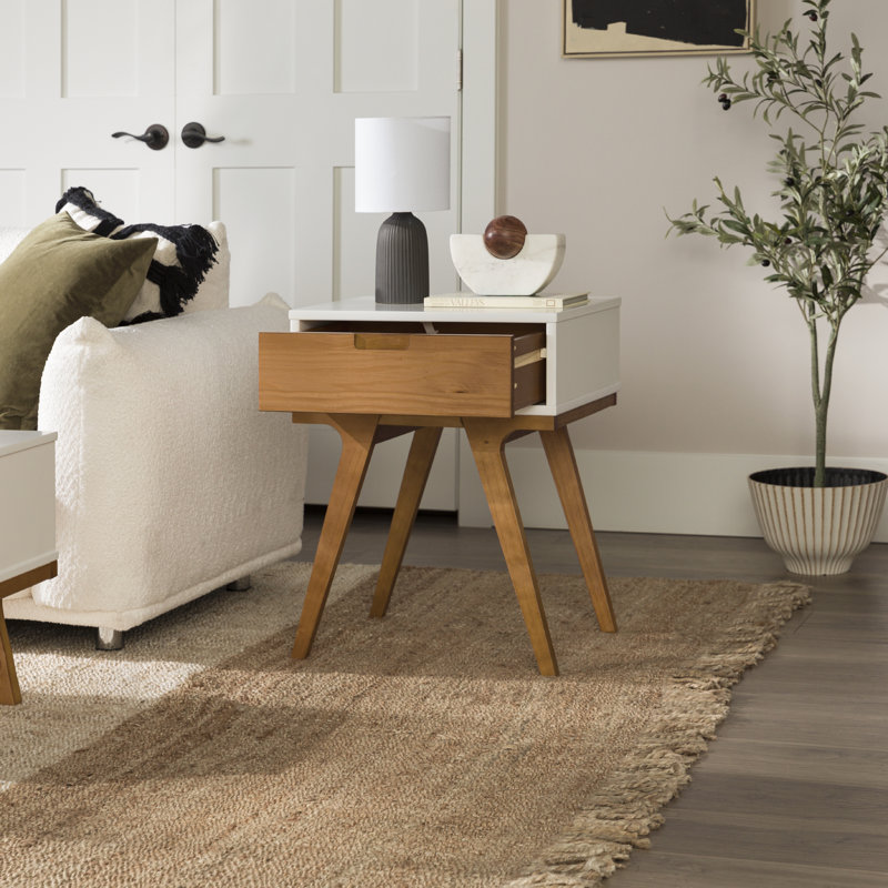Table de bout en bois massif avec rangement Orana, Blanc