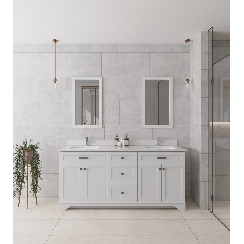 Ciar 1800mm Double Bathroom Vanity with Drop In Porcelain Basin, White