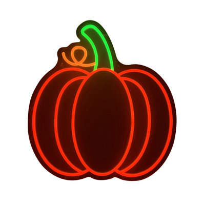 Haunted Hill Farm 17-In Neon LED Pumpkin Halloween Decoration in Yellow & Orange