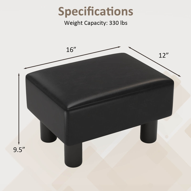 Stimpson Faux Leather Ottoman, Black Faux Leather