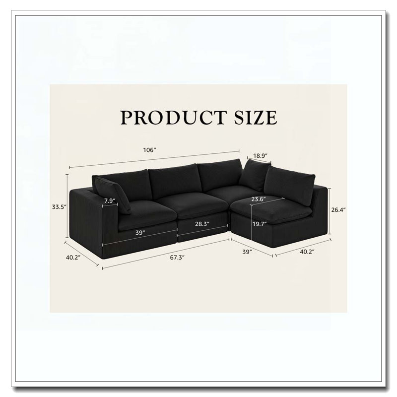 Canapé modulaire modulaire pour canapé, surdimensionné de 135 pouces LoveSapé, canapé en forme de L, canapé 4 places revêtu de tissu avec 2 coussins décoratifs