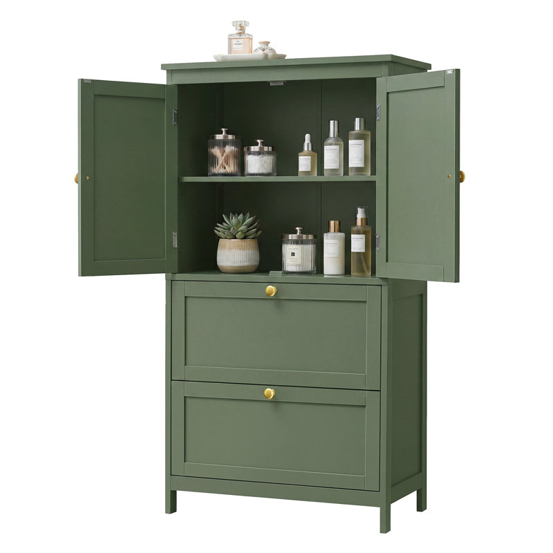 Armoire de rangement de 43,3 po de hauteur, 2 portes et 2 tiroirs avec tablettes réglables, Vert
