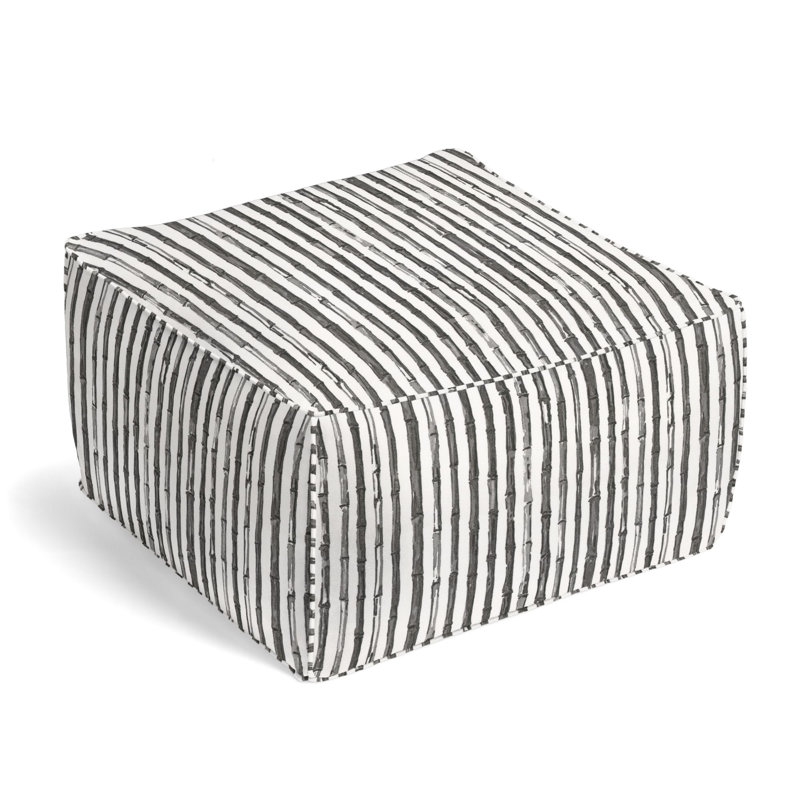 Square Pouf, Black/Beige Cotton Blend/Linen Blend