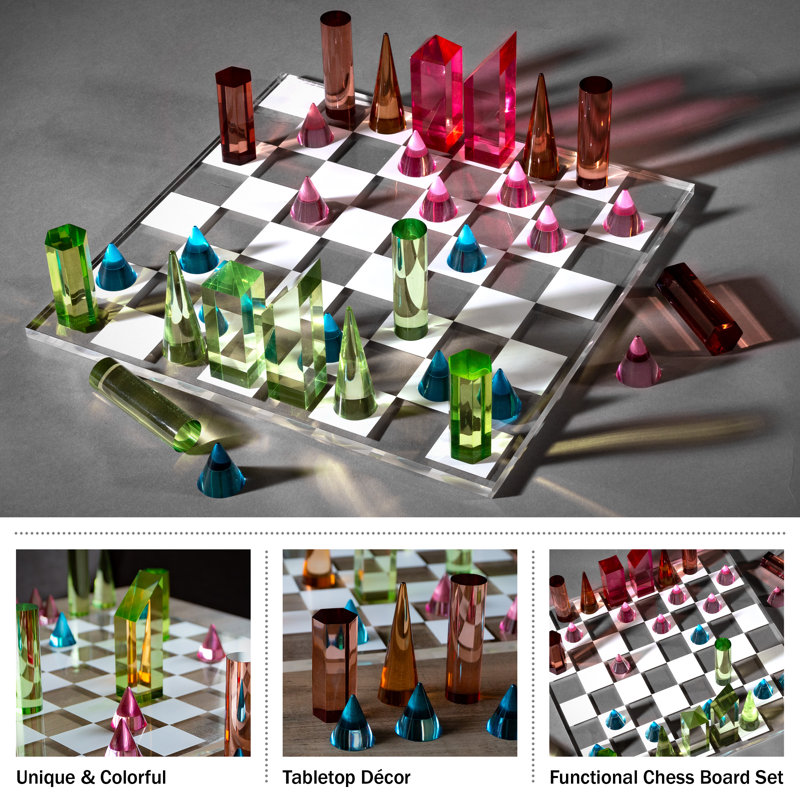 Modern Acrylic Chess Set with Colorful Game Pieces