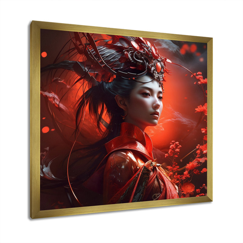 Beauté florale de Samouraï II, H 36 po x l 36 po x P 1,5 po, Toile avec cadre flottant or