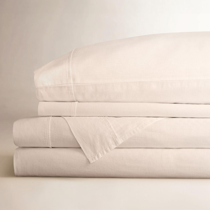 Jeffen Linen Blend Sheet Set, Full Sheet Set + 1 Fitted Sheet + 2 Pillowcases, Ivory