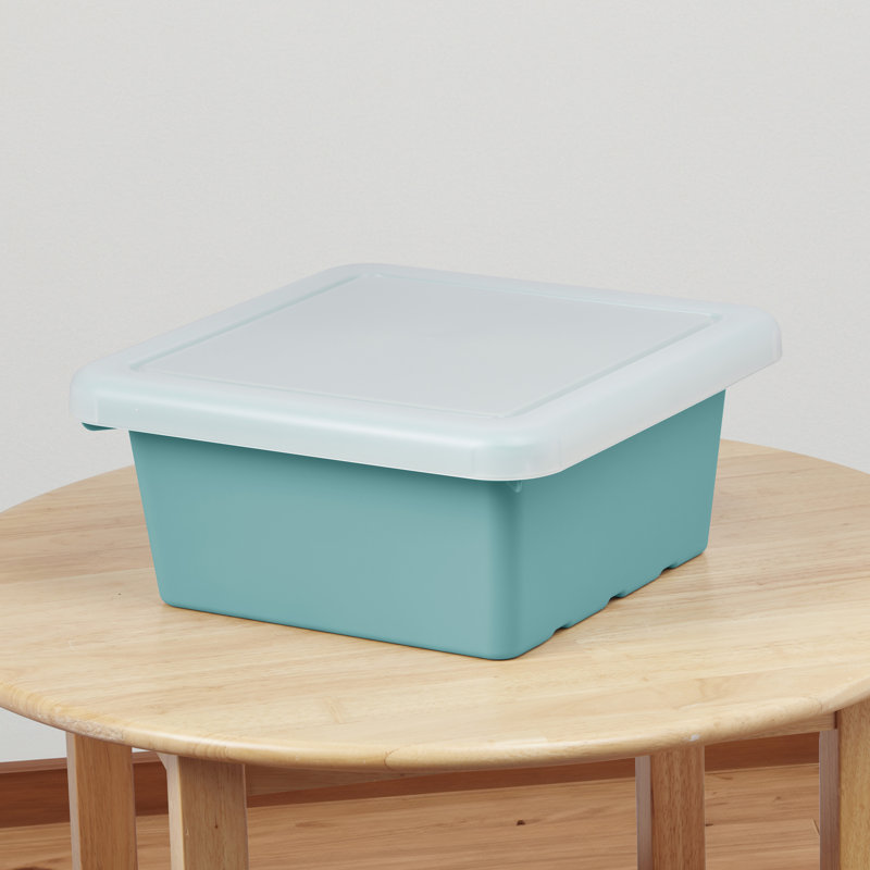 ECR4Kids Stackable Square Bins with Non-Snap Lids, Multipurpose Organization, 2-Pack, Seafoam