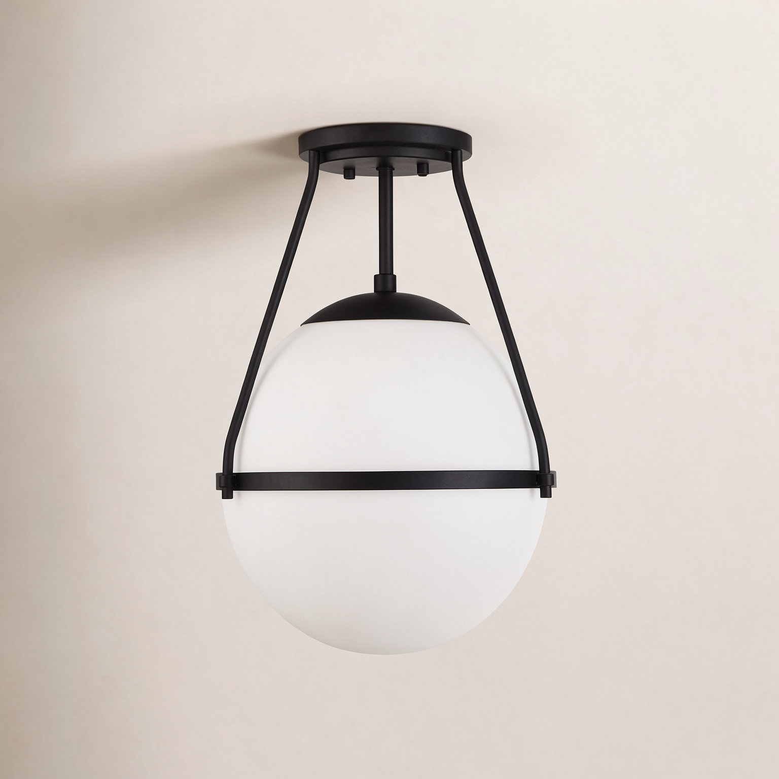 Amirah Single Light Glass Semi Flush Mount, Matte Black