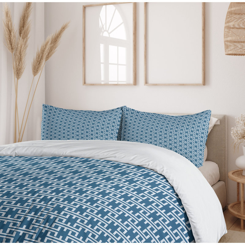 Pale Blue and White Geometric California King Duvet Cover Set