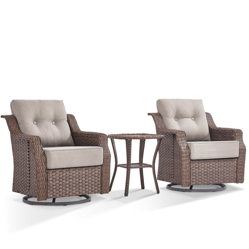 Ensemble de chaises d'extérieur pivotantes en osier avec coussins, Beige