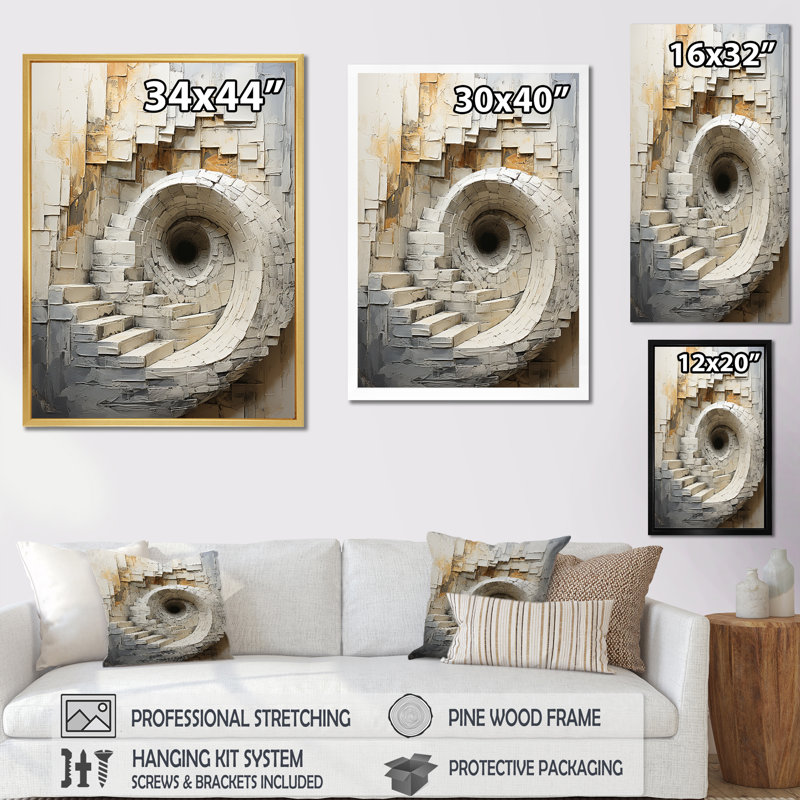 Cionne " Gold White Timeless Turn ", 32" H x 24" W x 1" D, Wrapped Canvas