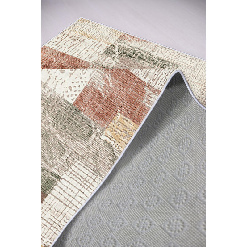 Stylish Polyester Area Rug, 4.6 x 7.2 Feet | 100% Antibacterial, Eco-Friendly, Non-Slip PVC Dot Underside | Machine Washable, 650 g/m² | Modern Beige, Claret Red, Green & Mink Design for Living Room & Bedroom