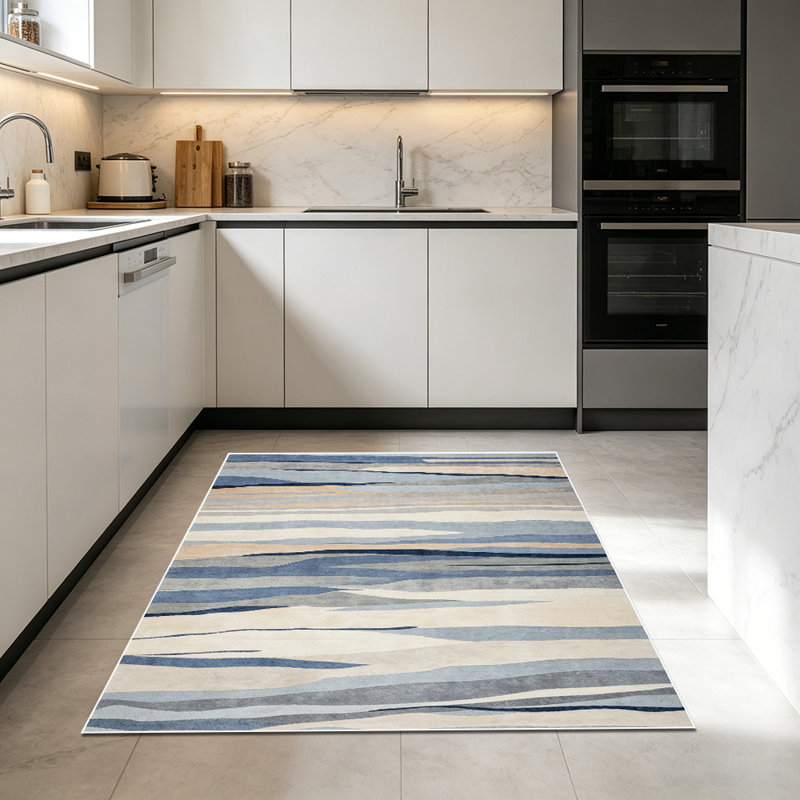 1PC Modern Abstract Wavy Neutral Stripe area rugs for Living Room, Soft and Comfortable, Suitable for all seasons, easy-to-maintain, machine washable Indoor floor mat, Under Table Farmhouse suitable for dining room, bedroom, home office, entryway,...