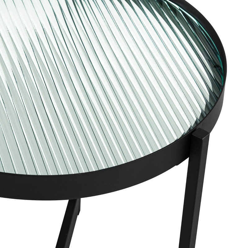 Koerd Glass Top Pedestal End Table, Fluted Glass