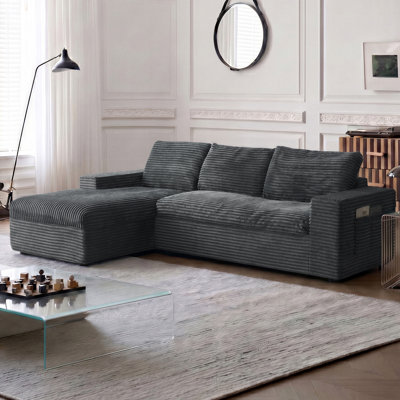 104" L-Shaped Corduroy Modular Sectional Sofa with Right Chaise, Vacuum Compressed Sofa in a Box, Boneless Deep Seat Couch with Side Storage Pocket, No Assembly Required for Living Room & Apartment