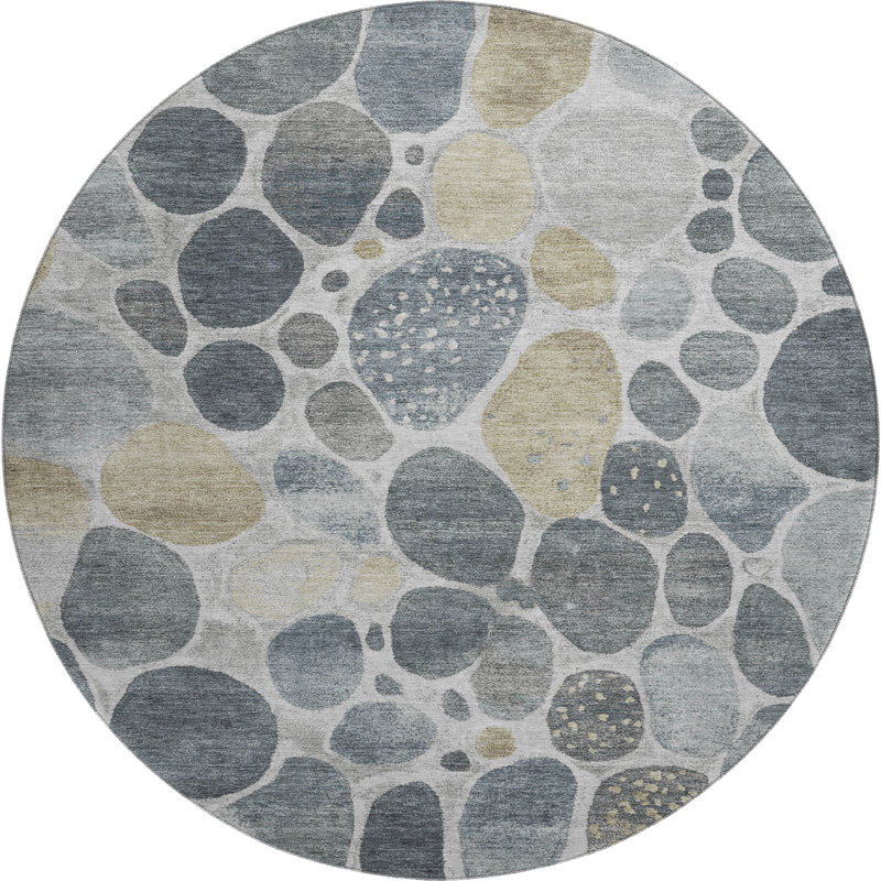 Premium Machine Washable Mouton AMF1993 Geometric Rug, Round 8'