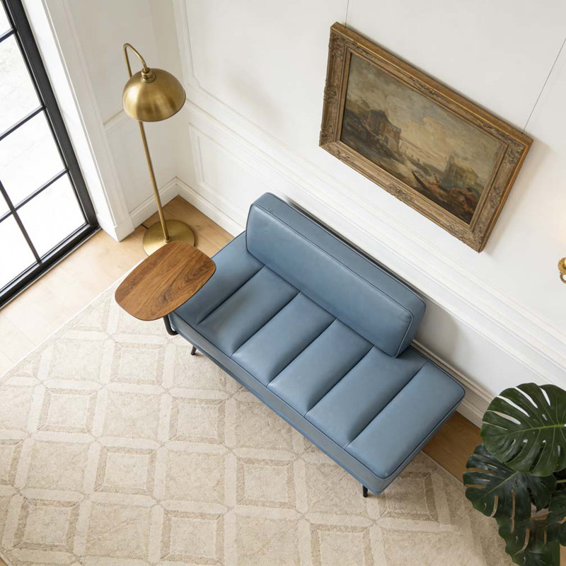 Banc de bout moderne de 55 po de large avec revêtement en similicuir et table d'appoint, Gris