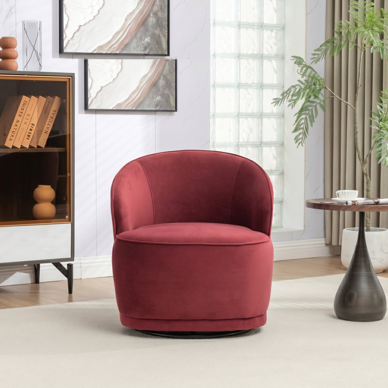 Fauteuil demi-tonneau pivotant en velours Stith, Rouge