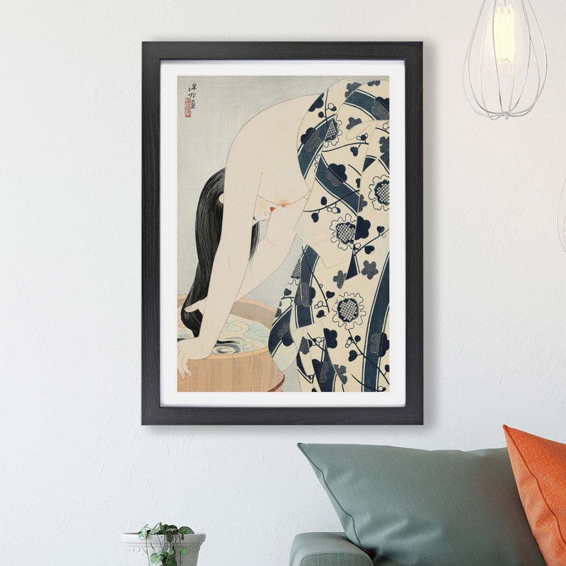 Girl Washing Her Hair by Ito Shinsui - Framed Print, 45cm H x 63cm W x 2cm D, Black