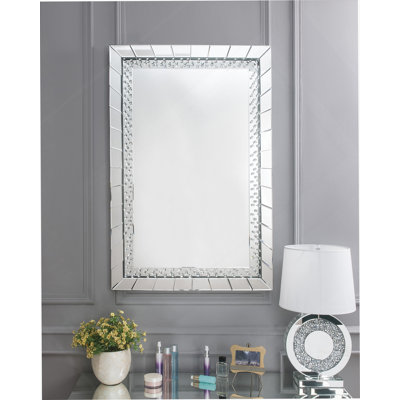 Nysa Mirrored & Faux Crystals Accent Mirror, Beveled Trim And Clear Glass For Elegant Home Decor