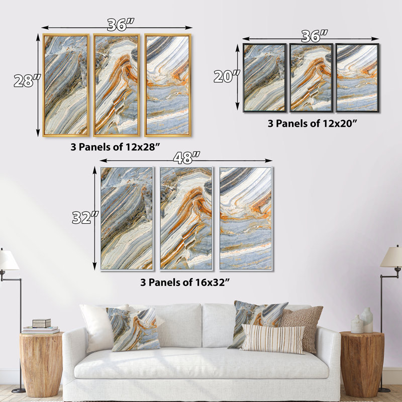 Ensemble de 3 peintures murales sur fond de pierres colorées, H 32 po x l 48 po x P 1 po, Blanc