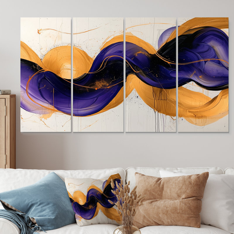 Étienne - art mural vagues - ensemble d'art mural moderne, 4, H 28 po x l 48 po
