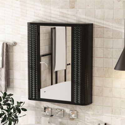 Armoire de salle de bain murale avec miroir, 2 tablettes intérieures, décor américain, au-dessus de la toilette, fermeture magnétique, cadre en acier, miroir à une porte à assemblage rapide pour rangement, conception rustique, meuble-lavabo, eau