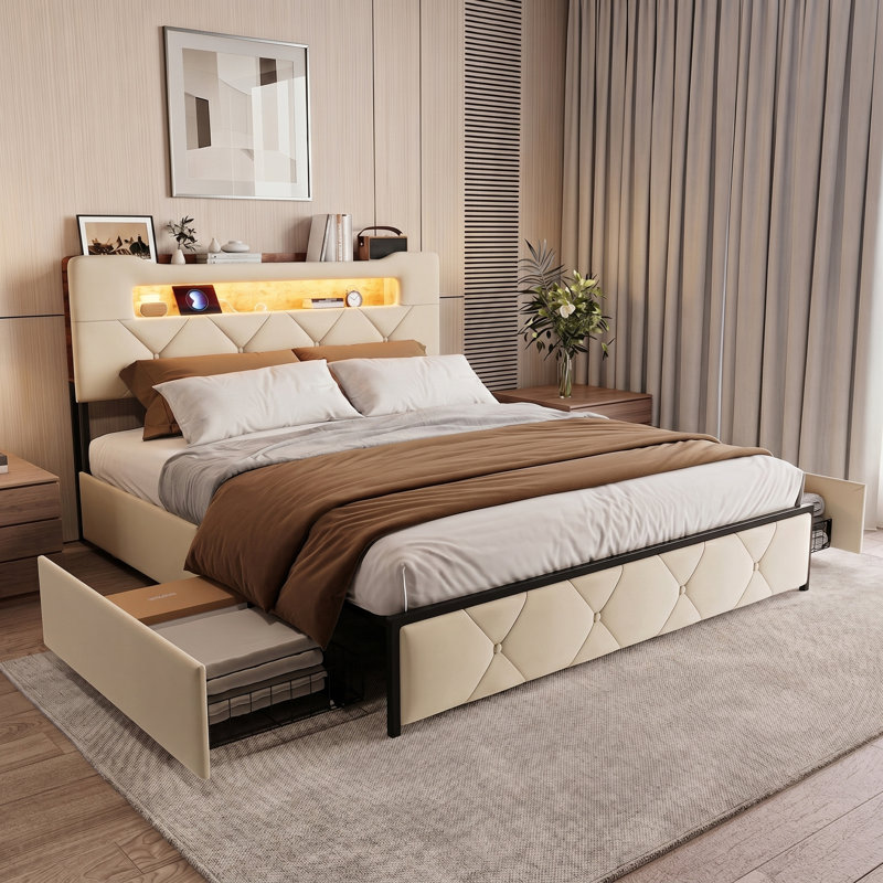 Bed, Double (4'6), Beige