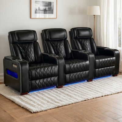 3-seater Power Reclining Sofa With Adjustable Headrests, Faux Leather Recliner Couch With Usb & Type-c Charging, Cup Holders, And Storage – Leather Sofa